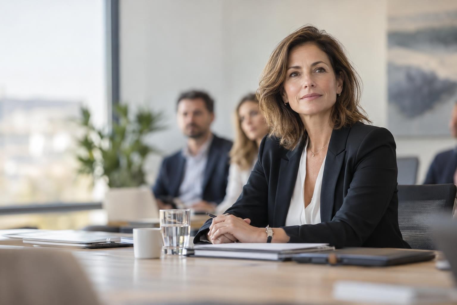 Une femme experte prend sa place lors d’une réunion professionnelle